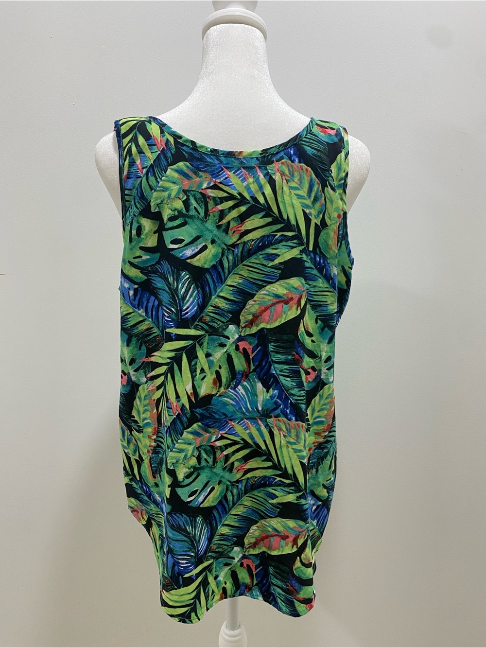 Faded Glory Tropical Leaf Print Tank Top - Green & Blue